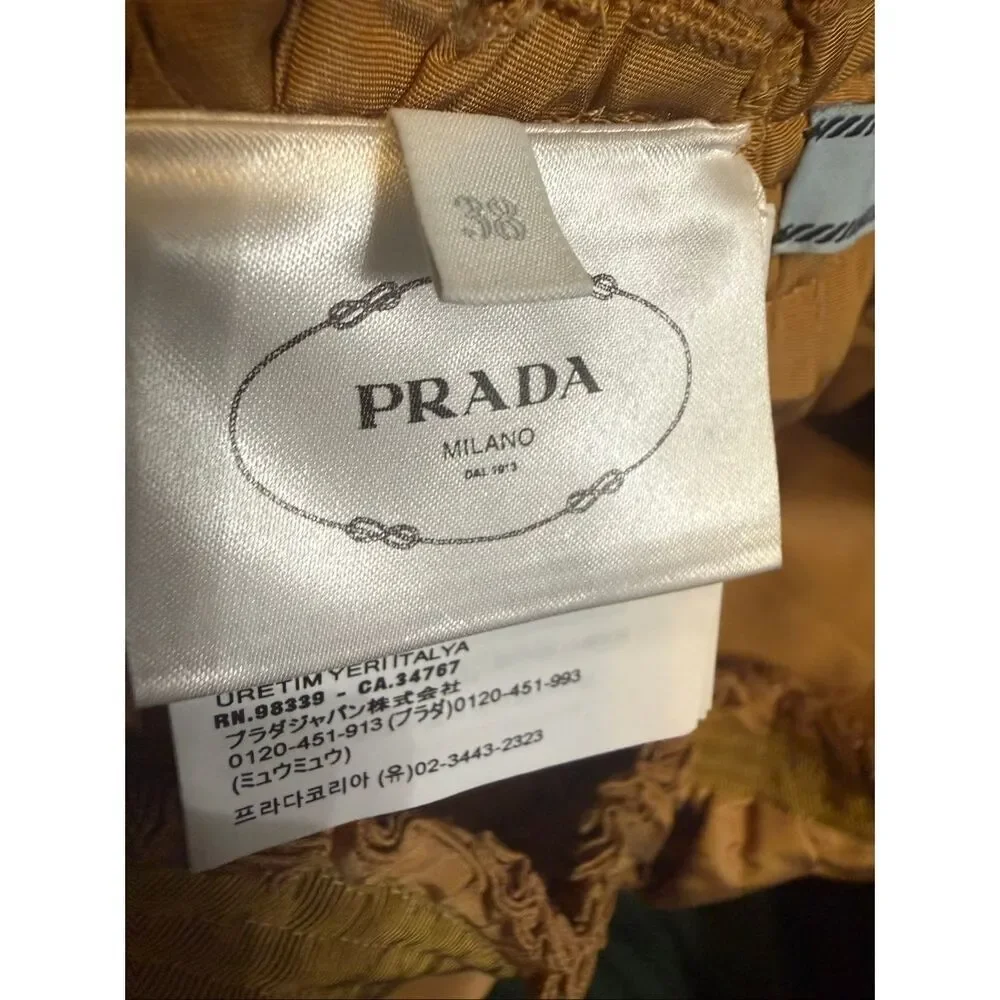 Rare Prada Milano  Pull-On Pleated A-Line Midi Skirt Tan Brown Size 38 NWOT